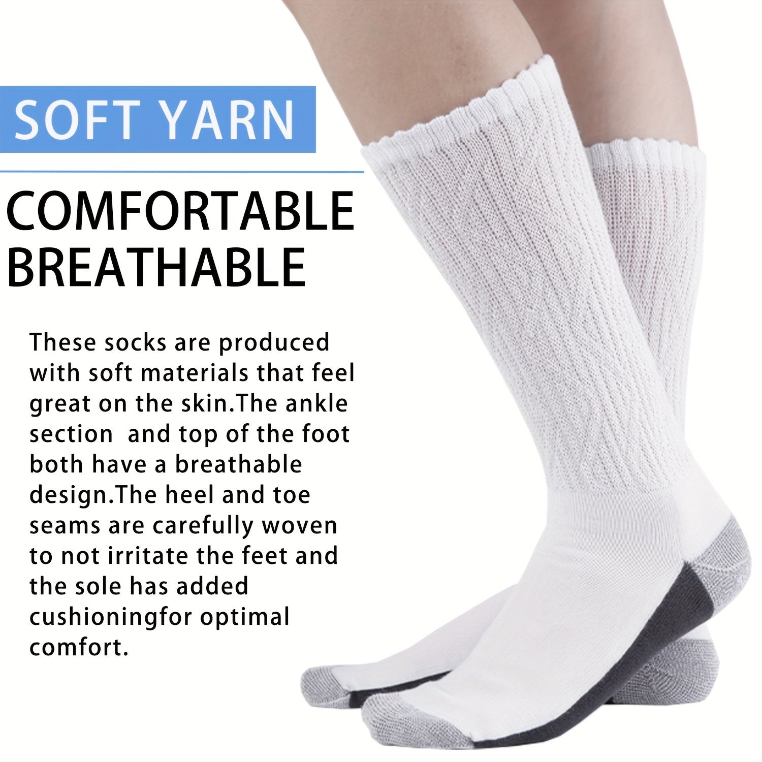 4 Pairs Non-Binding Diabetic Crew Socks for Women & Men