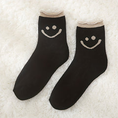 6 Pairs Smiling Face Print Socks - Women's Mid Tube Stockings
