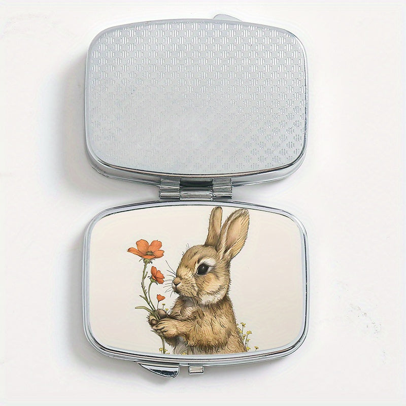 Floral Bunny Pill Organizer Metal Medicine Box Travel Pocket Sized