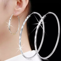 Women 925 Silver Plated Big Hoop Earrings for Party