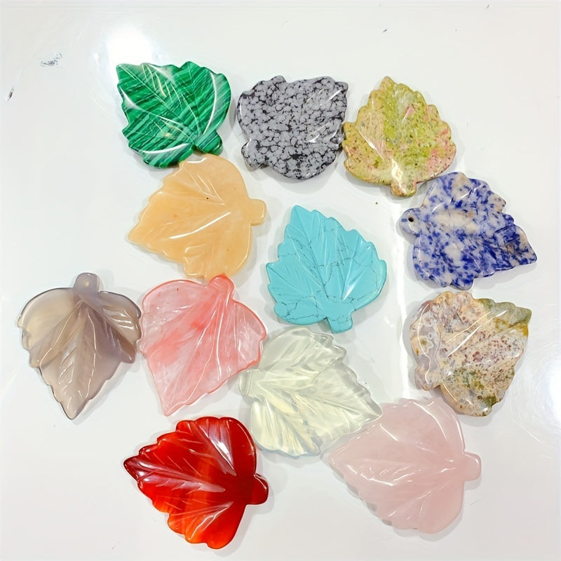 Crystal Leaf 1.97inch Plant Handicraft Healing Stones Mix Colorful Carvings