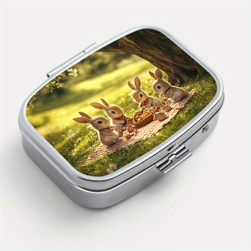 Picnic Bunny Print Square Pill Box Portable Travel Outdoor Sports Wallet Bag
