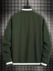 Men's Solid Stand Collar Zip Up Jacket for Spring Fall