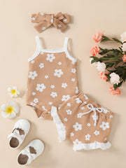 3pcs Baby Girls Floral Onesie & Shorts Set
