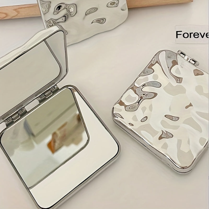 Ripple Pattern Square Mirror Foldable Pocket Makeup Mirror
