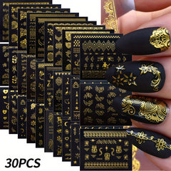 30pcs Golden Foil Nail Art Stickers Set Self Adhesive Metallic Decals