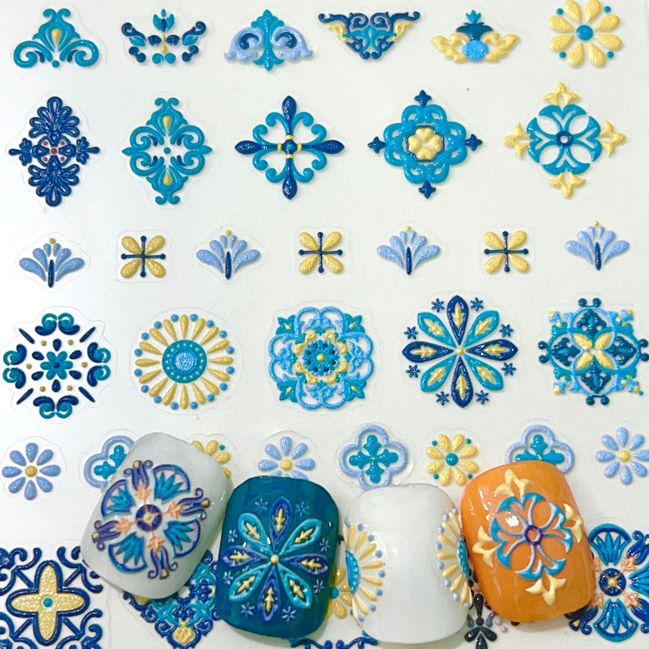 5D Embossed Flower Nail Art Stickers Bohemian Style Nail Art Decals