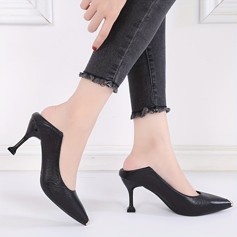 Women's Pointed Toe High Heels Metal Top Slip On Stiletto Heels