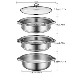 3pcs Stainless Steel Steamer Large Capacity Steaming Fish Cooking Soup