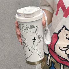 Stainless Steel Coffee Tumbler Hand Painted Airplane Map Insulated