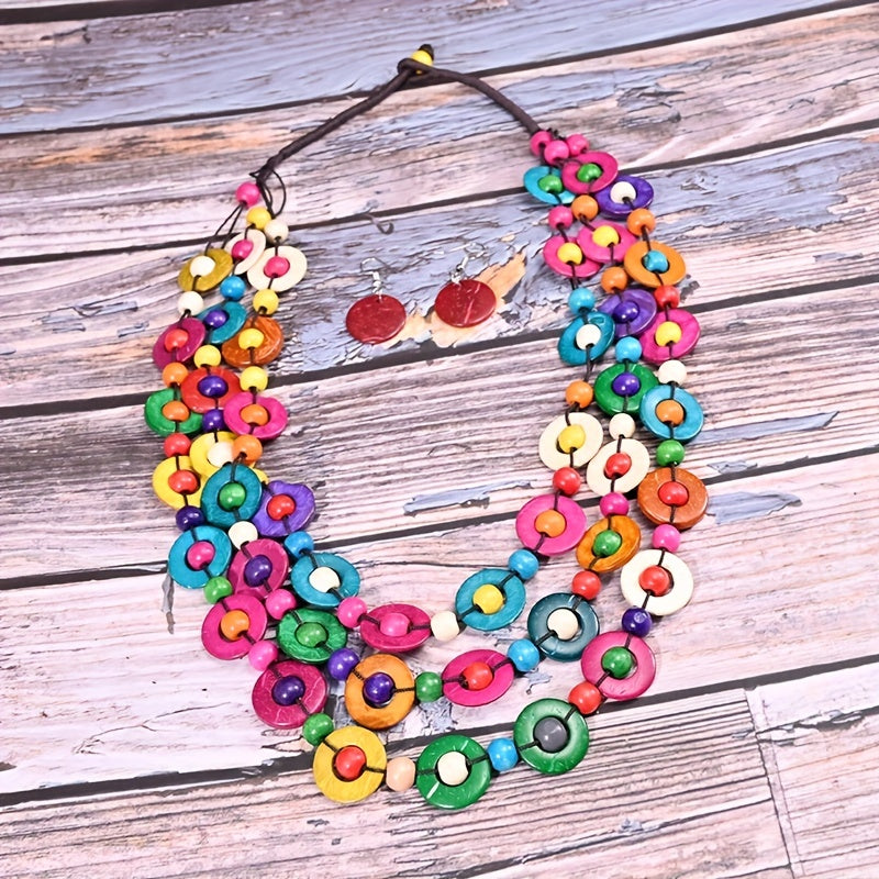 Boho Style Multilayer Necklace Set & Earrings
