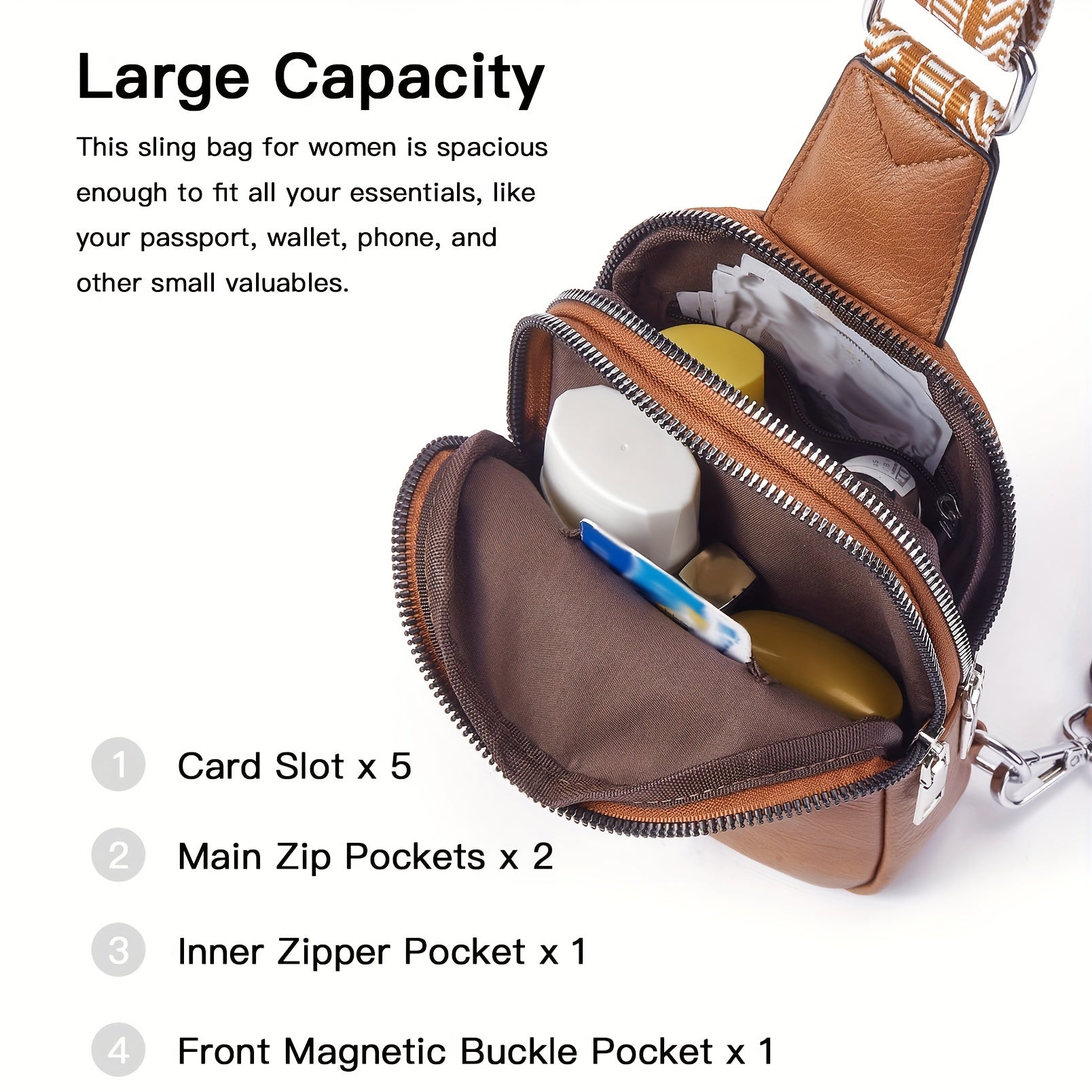 Retro Style PU Leather Sling Bag Crossbody Chest Mobile Phone Bag