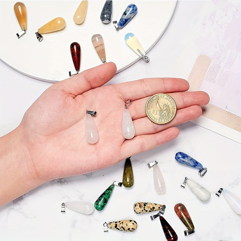 5pcs Stone Pendant Oval Long Tears Water Drop Chakra Charm Semi Precious Gemston