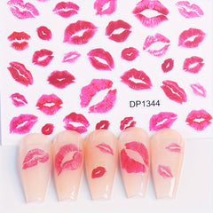 2pcs Heart & Lip Nail Art Stickers Matte Finish Self Adhesive