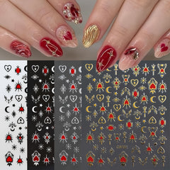 Bronzing Love Heart Star Moon Nail Stickers Geometric Line Nail Decals