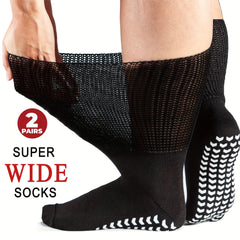 2 Pairs Wide Calf Diabetic Socks Non Slip Hospital Cover Cast Plus Size