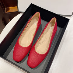 Women's Chunky Low Heels Slip On Square Toe Soft Sole Faux Leather Shoes