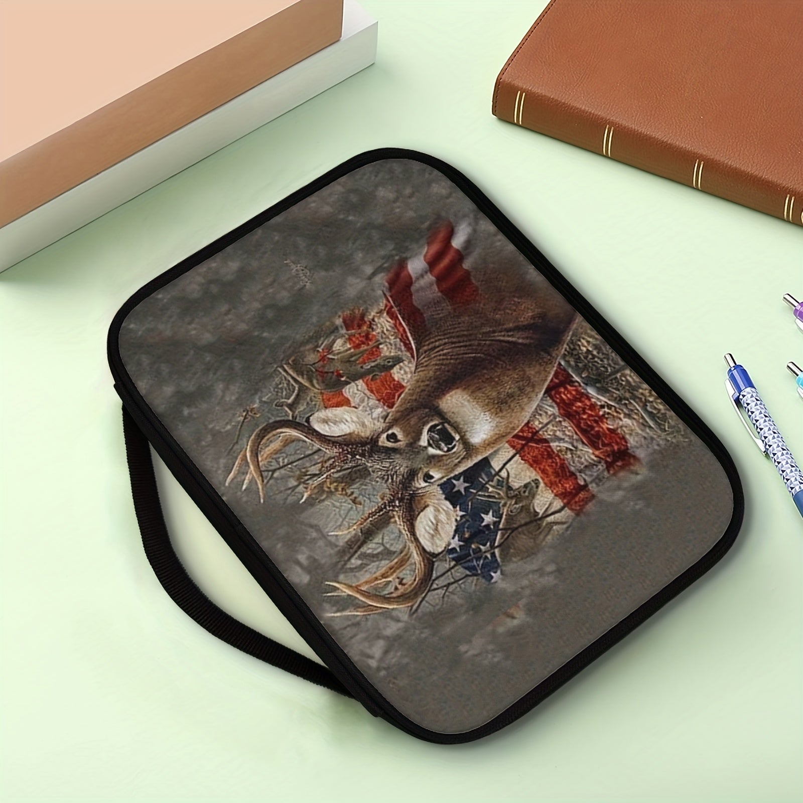 American Camo Deer Print Bible Cover, Large Zipper Bag with Handles