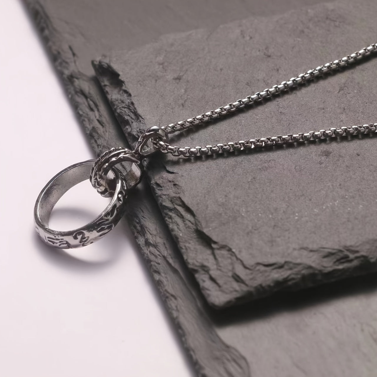 Men's Titanium Steel Ring Pendant Necklace Retro Accessory for Couples