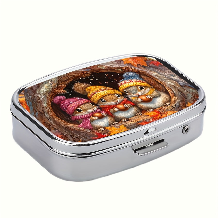 Squirrels Pill Box 2 Compartment Portable Medicine Case