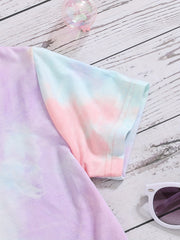 Kitty & Tie Dye Tee for Toddler Girls Short Sleeve Crewneck Summer Top