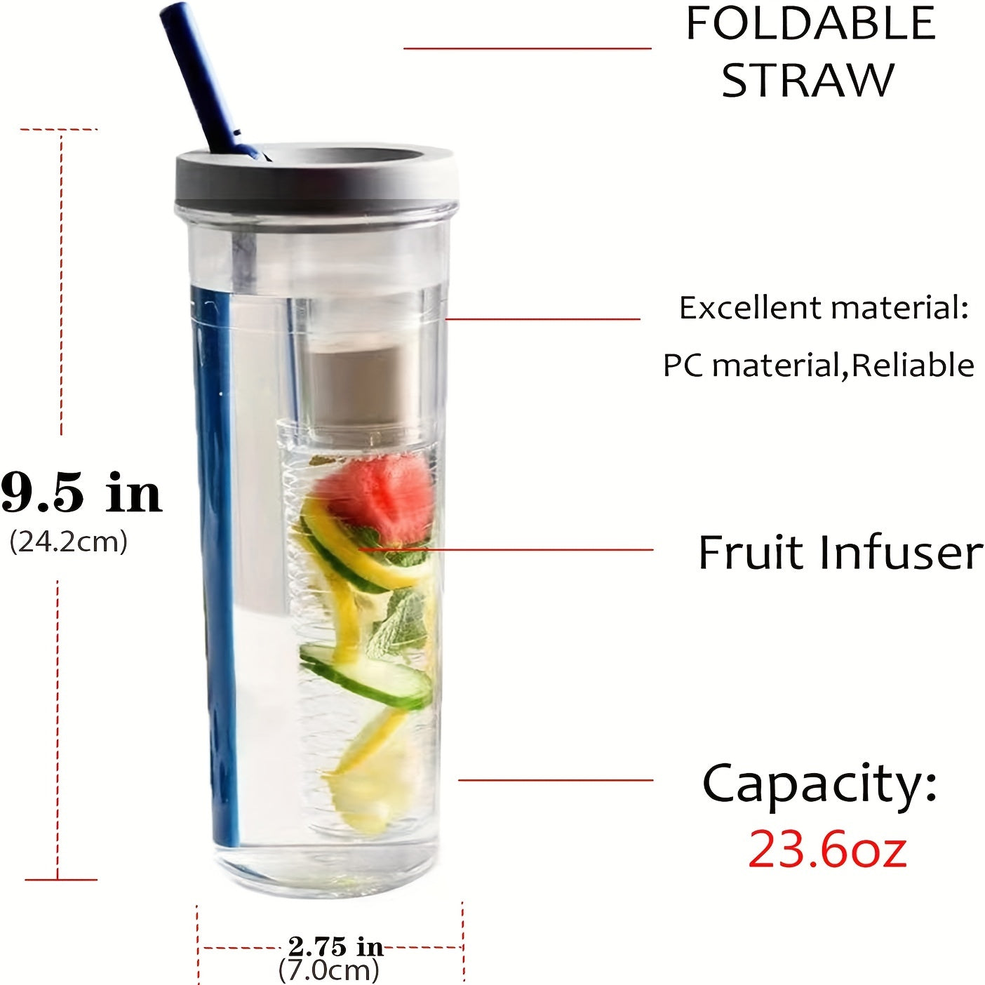 700ml Clear Tumbler w/ Infuser & Straw for Summer & Winter Drinks