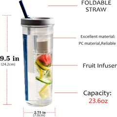 700ml Clear Tumbler w/ Infuser & Straw for Summer & Winter Drinks