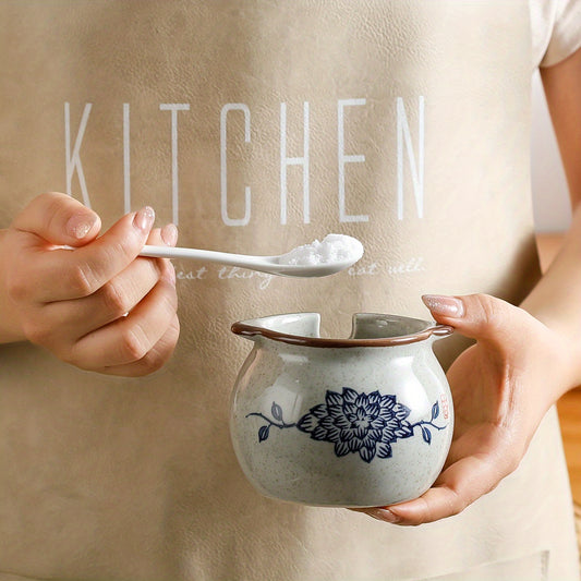 Japanese Ceramic Spice Jar with Lid and Spoon