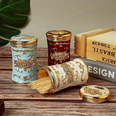 High-end Embossed Toothpick Holder with Lid for Home Hotel Restaurant Commercial