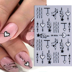 3D Golden Glitter Heart Love Nail Sticker Reflective Valentine Self Adhesive