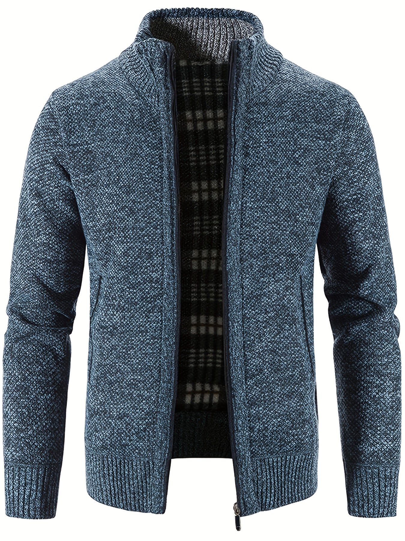 Men's Warm Stand Collar Fleece Jacket Semi-Formal Solid Zip Up Cardigan