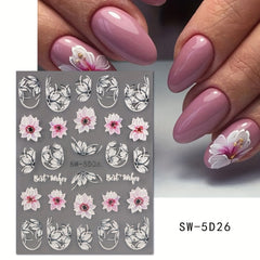 5D Embossed Camellia Nail Art Stickers - Spring Summer Flower Decoration