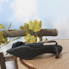 Women's Satin Rose Kitten Heels Pointed Toe Slingback Low Heels