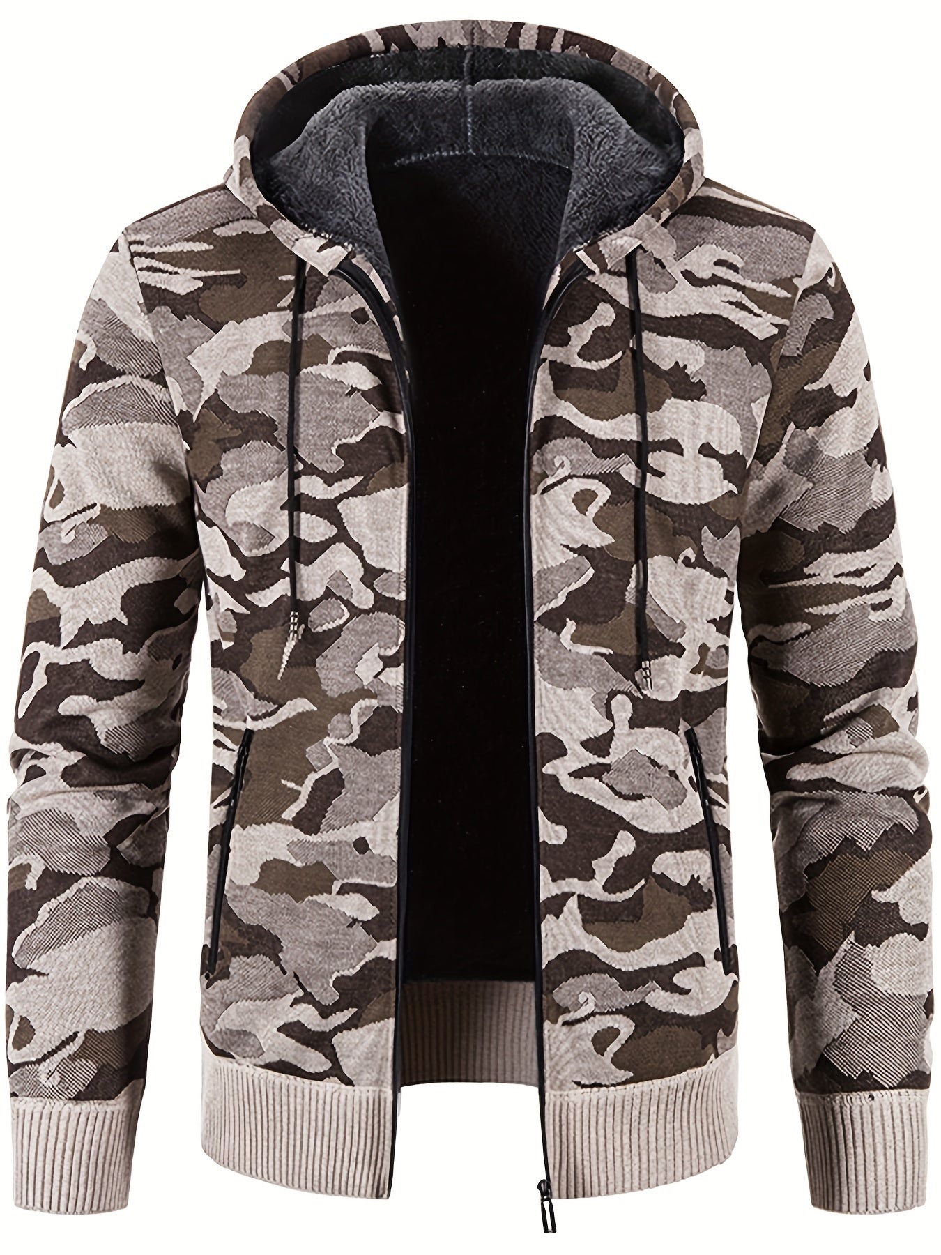 Camouflage Hooded Jacket Men's Zipper Pockets Sweatshirt