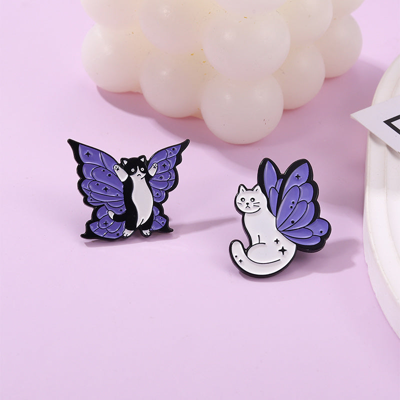 Enamel Butterfly Cat Brooch Women's Animal Pins Kitten Jewelry