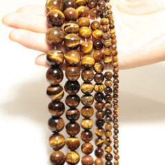 Natural Tiger Eye Stone Beads Smooth Brown for Jewelry Making