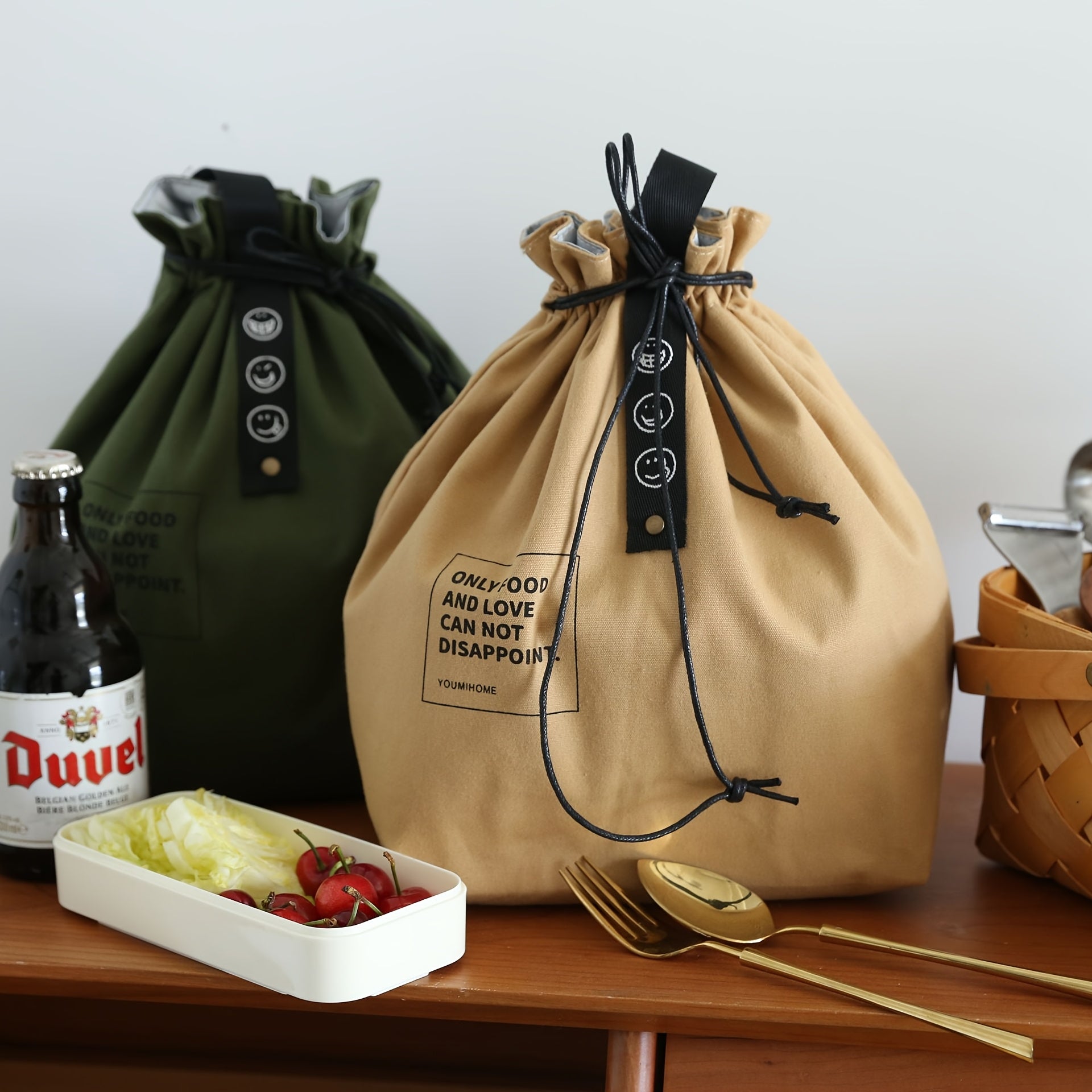 Khaki Canvas Lunch Bag Insulated & Durable Picnic Tote