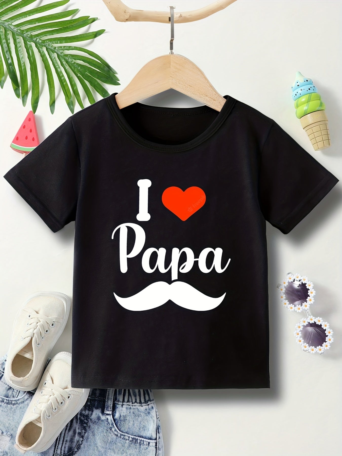 Boys I LOVE PAPA Top Short Sleeve T-shirt Casual Kids Summer Clothes