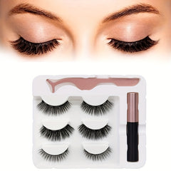 3 Pairs Magnetic Eyelashes With Eyeliner And Tweezers Reusable