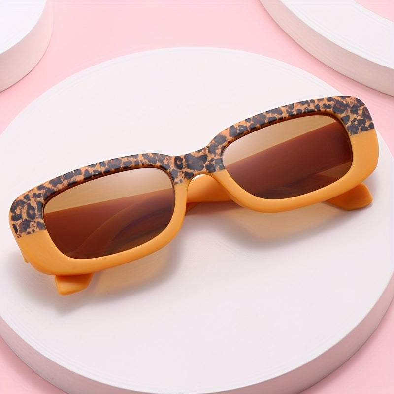 UV400 Macaron Narrow Frame Leopard Print Kids Sunglasses