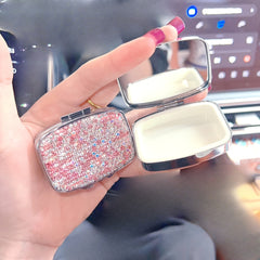 Pink Diamond Studded Mini Medicine Box Rhinestone Pill Storage