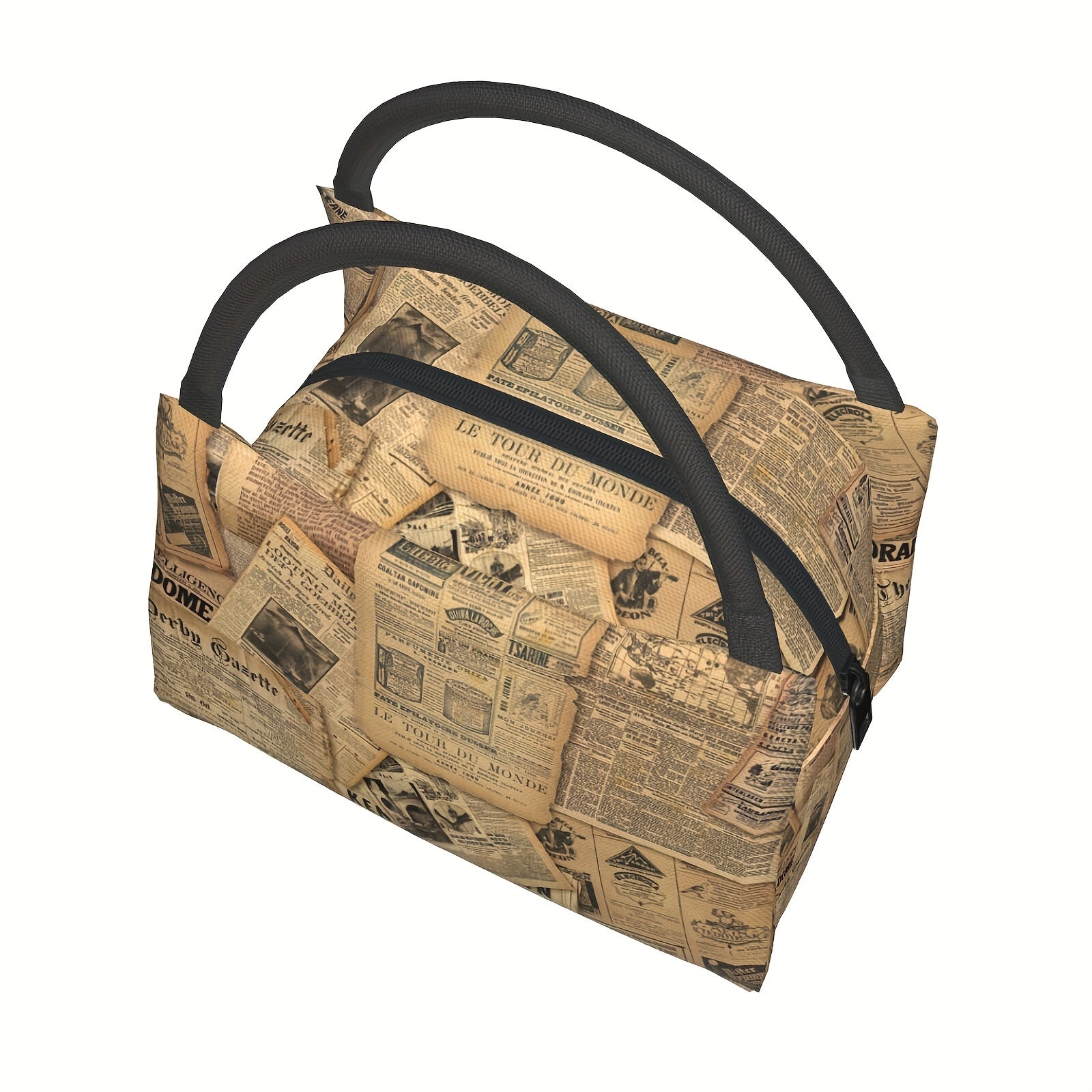 Vintage Newspaper Insulated Tote Bag Portable Reusable Cooler Lunch Bag