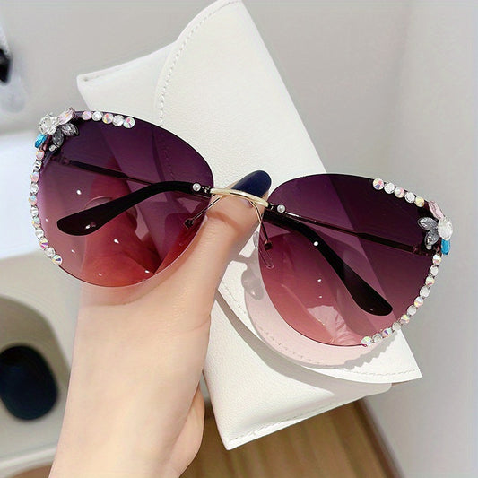Rhinestone Rimless Sunglasses Gradient UV400 Sun Shades