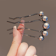 Vintage Bun Maker Hair Stick Pearl Embellished Alloy French Twist Hair Fork