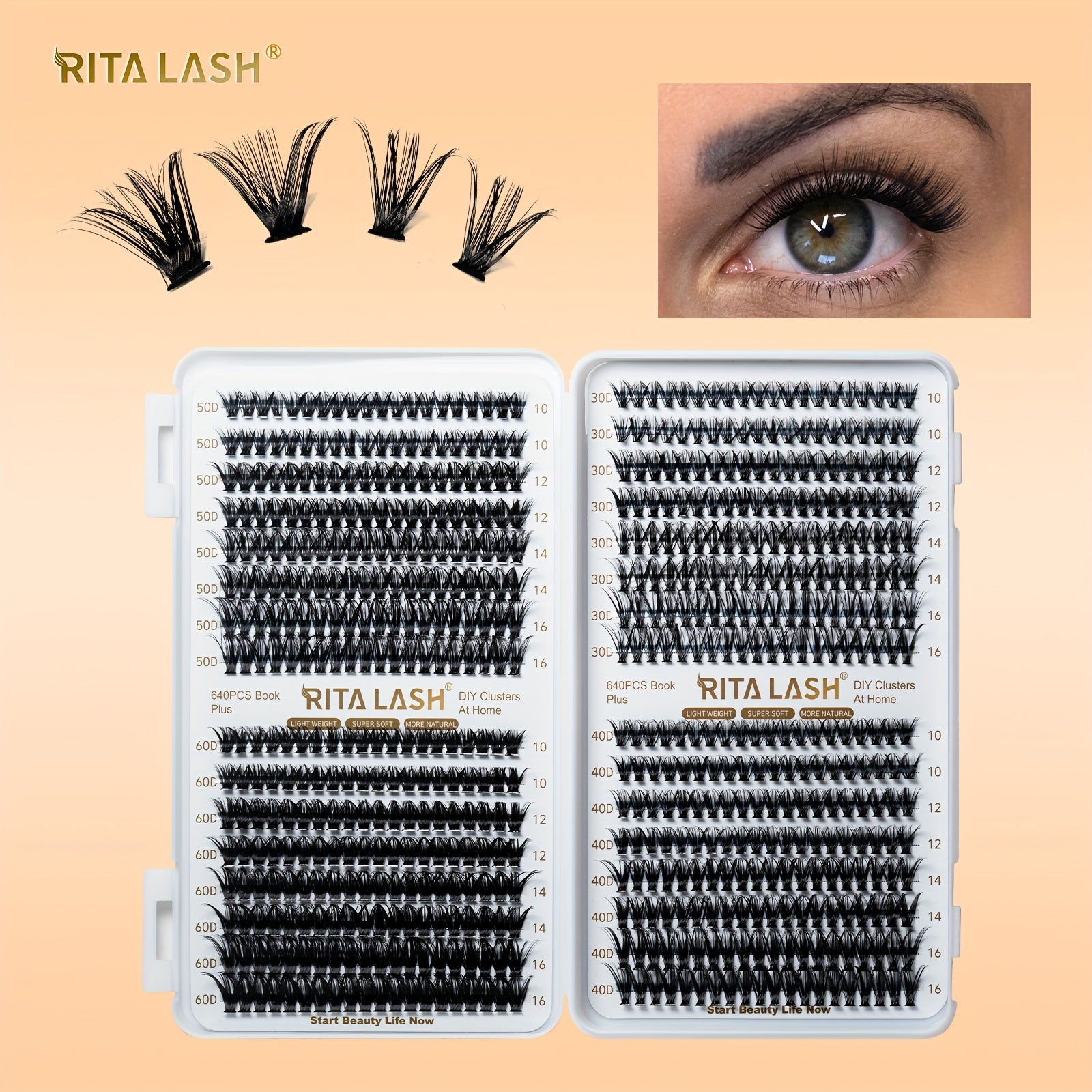 640pcs Wispy Cluster DIY Eyelashes D Curling Volume Individual Lashes