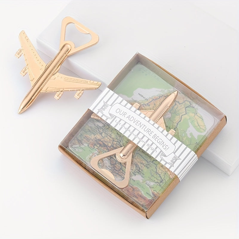 Golden Metal Airplane Bottle Opener - Travel & Party Gift