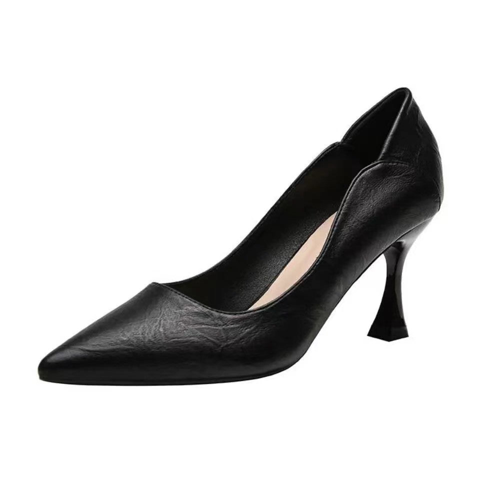 Soft Leather Pointed Toe Surrounds Heels Pumps Women's Shoes
