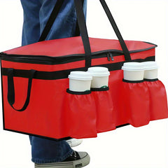 Large Insulated Food Transport Bag with Cup Holder and Beverage Bag