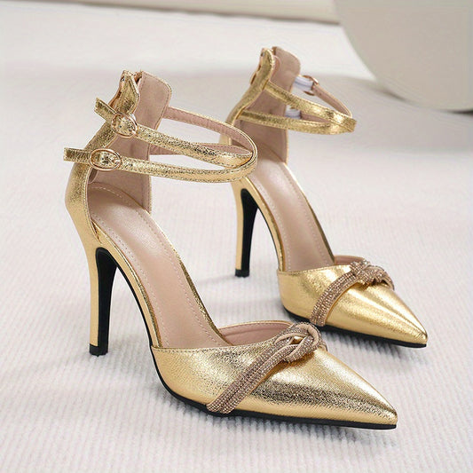Rhinestone Stiletto Heels Pointed Toe Pumps Buckle Strap