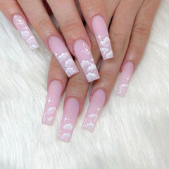 Pink Cloud Butterfly Press On Nails Set with Nail File & Jelly Glue